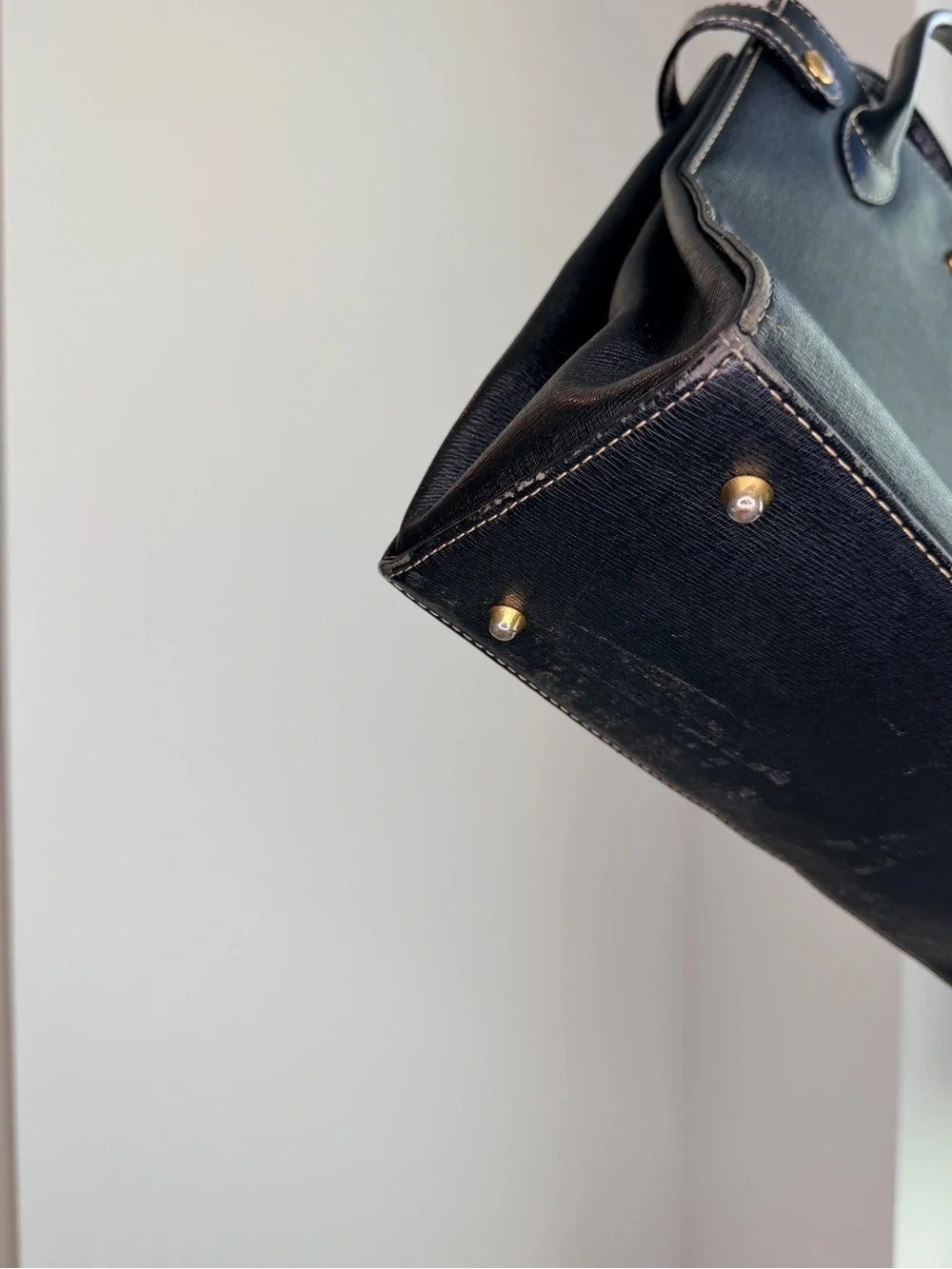 Vintage Burberry Black Leather Tote Bag